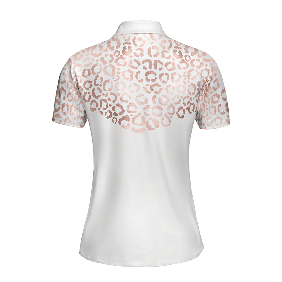 Personalized Women's Golf Shirt Polo - Rose Gold Leopard Pattern Golf Short Sleeve