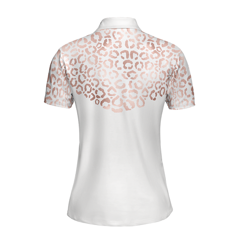 Personalized Women's Golf Shirt Polo - Rose Gold Leopard Pattern Golf Short Sleeve