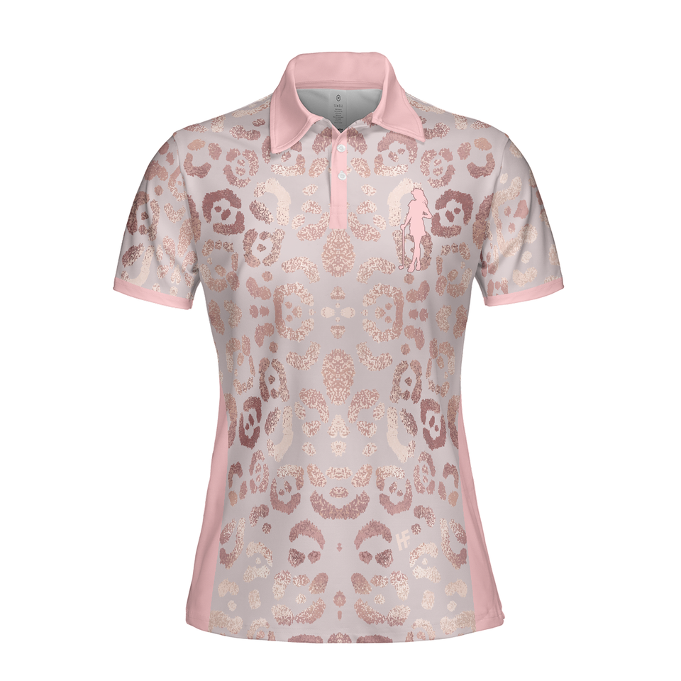 Personalized Women's Golf Shirt Polo - Rose Gold Leopard Print V2 Golf Short Sleeve