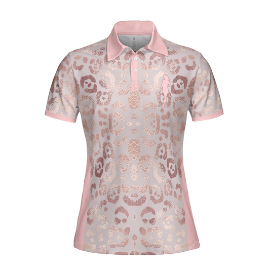 Personalized Women's Golf Shirt Polo - Rose Gold Leopard Print V2 Golf Short Sleeve