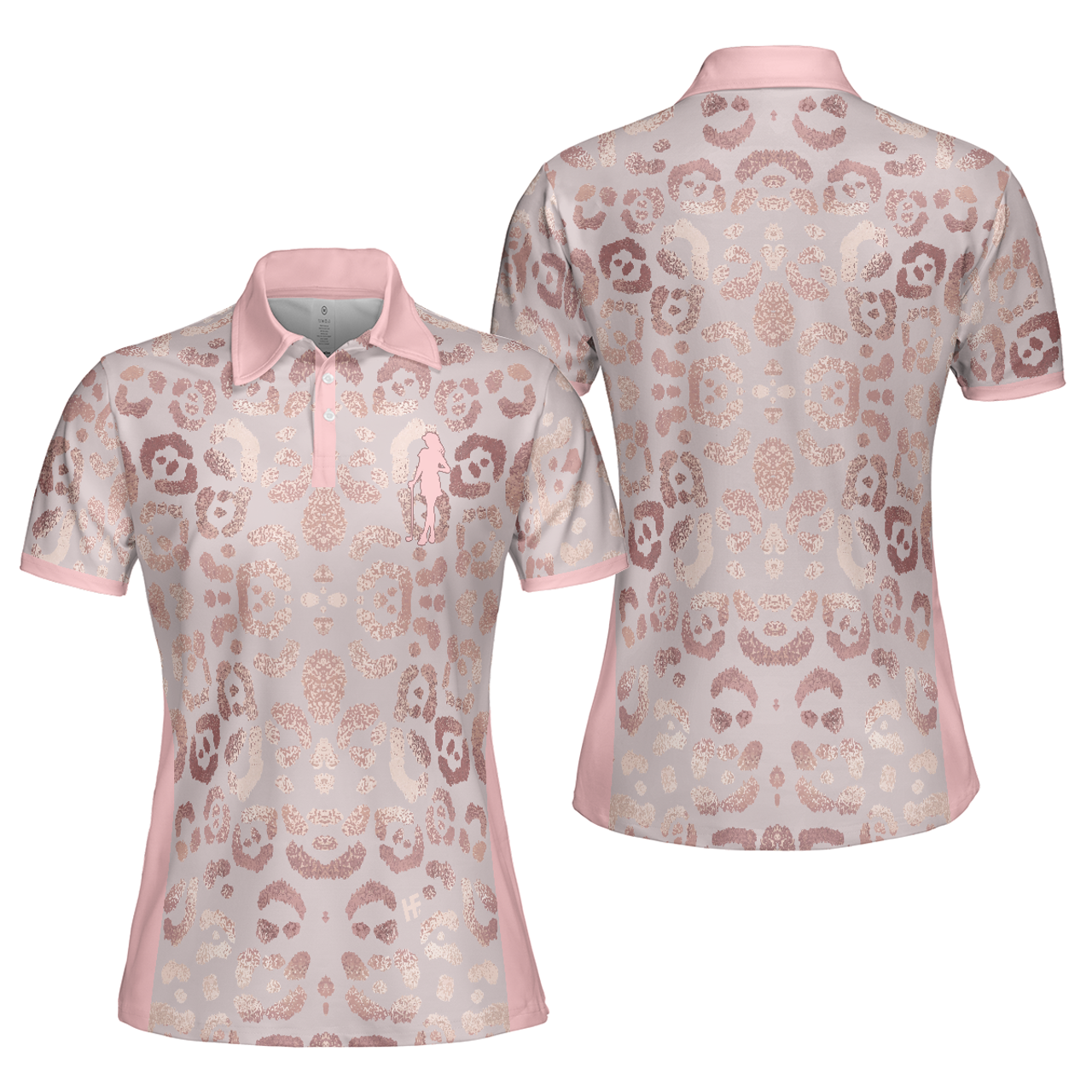Personalized Women's Golf Shirt Polo - Rose Gold Leopard Print V2 Golf Short Sleeve