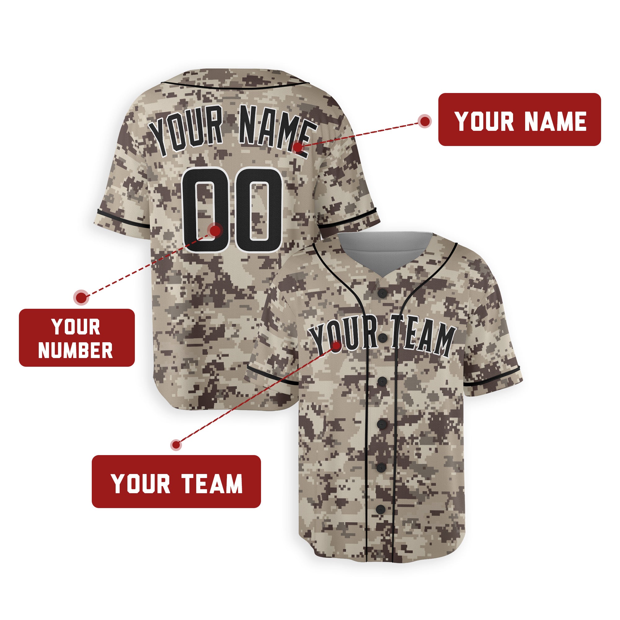 Personalized San Diego Fan Camo Baseball Jersey – USMC Alternate Style Custom Name & Number