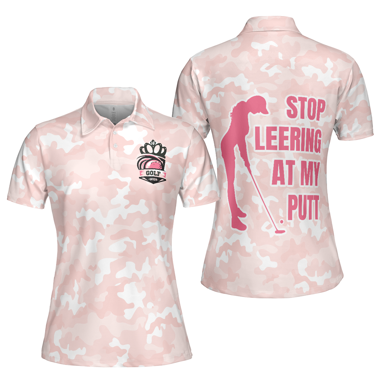 Personalized Women's Golf Shirt Polo - Stop Leering At My Putt Golf Short Sleeve