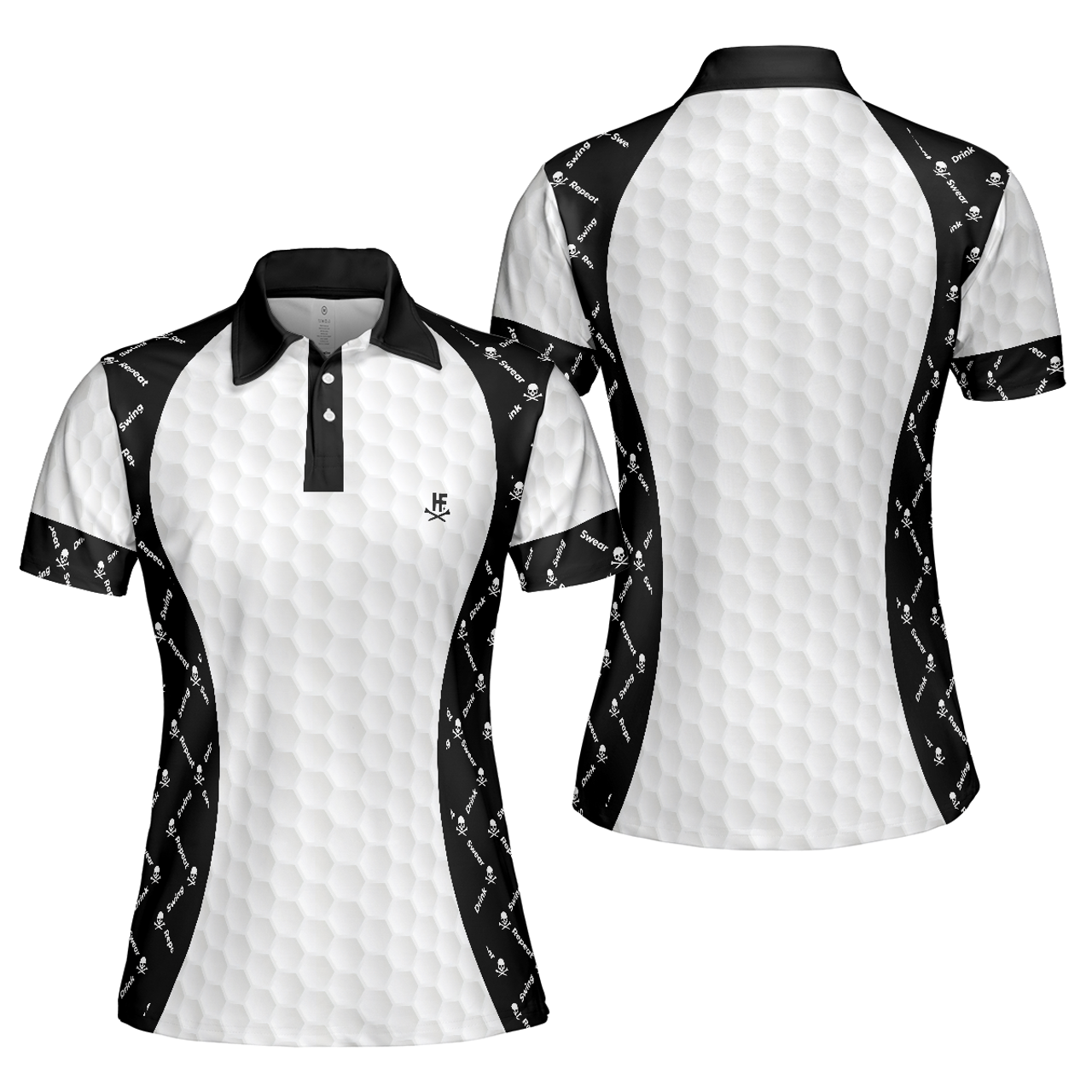 Personalized Women's Golf Shirt Polo - Swing Swear And Repeat With Skull Argyle Pattern Golf