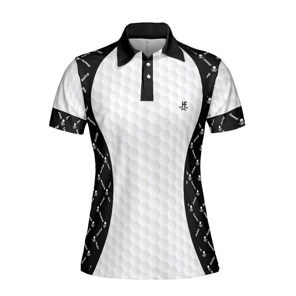 Personalized Women's Golf Shirt Polo - Swing Swear And Repeat With Skull Argyle Pattern Golf