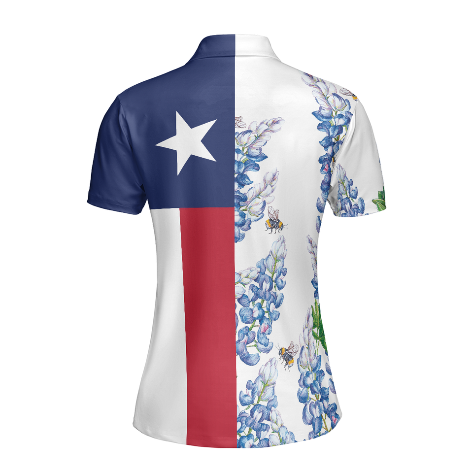 Personalized Women's Golf Shirt Polo - Texas Flag Bluebonnets Golf National Pride Short Sleeve