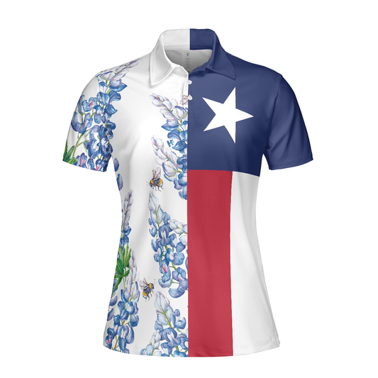 Personalized Women's Golf Shirt Polo - Texas Flag Bluebonnets Golf National Pride Short Sleeve
