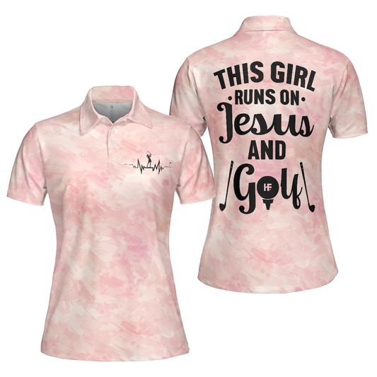 Personalized Women's Golf Shirt Polo - This Girl Runs On Jesus And Golf Short Sleeve