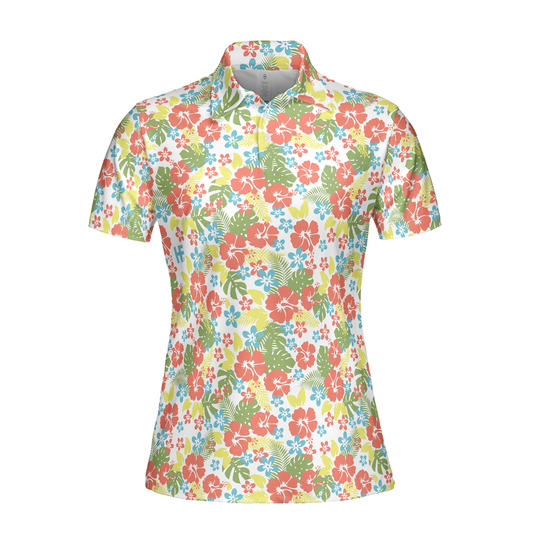 Personalized Women's Golf Shirt Polo - Tropical Flowers Pattern Golf Short Sleeve
