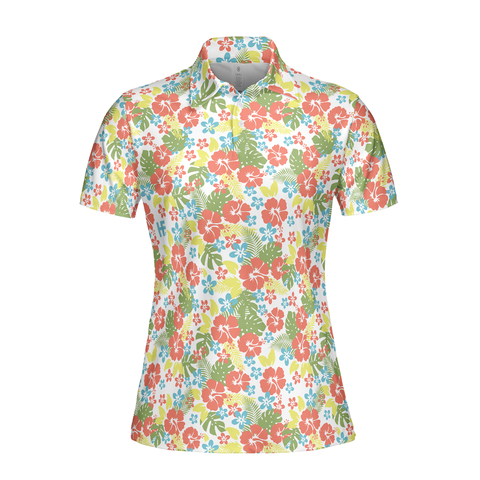 Personalized Women's Golf Shirt Polo - Tropical Flowers Pattern Golf Short Sleeve