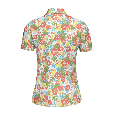 Personalized Women's Golf Shirt Polo - Tropical Flowers Pattern Golf Short Sleeve