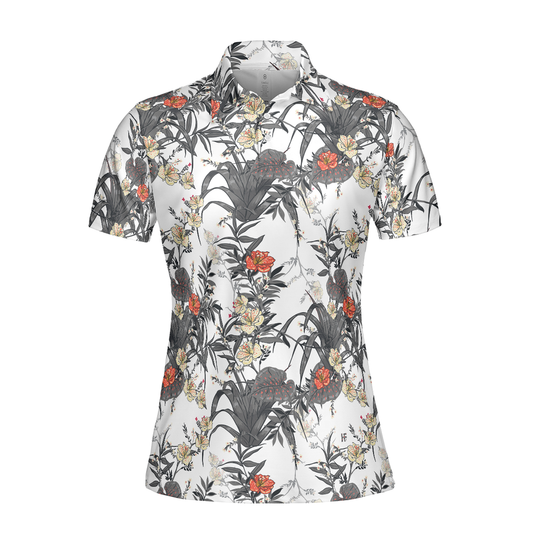 Personalized Women's Golf Shirt Polo - Tropical Flowers Golf Short Sleeve