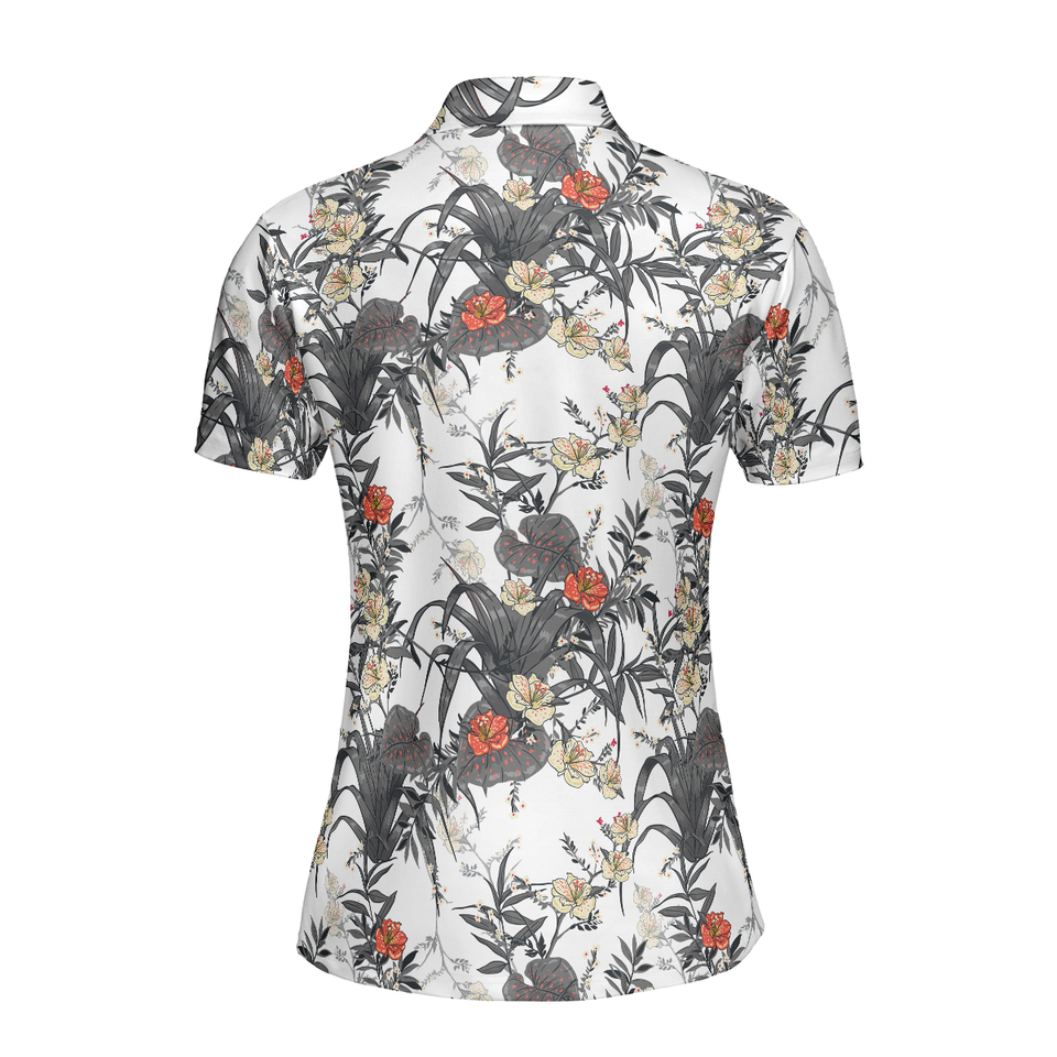 Personalized Women's Golf Shirt Polo - Tropical Flowers Golf Short Sleeve