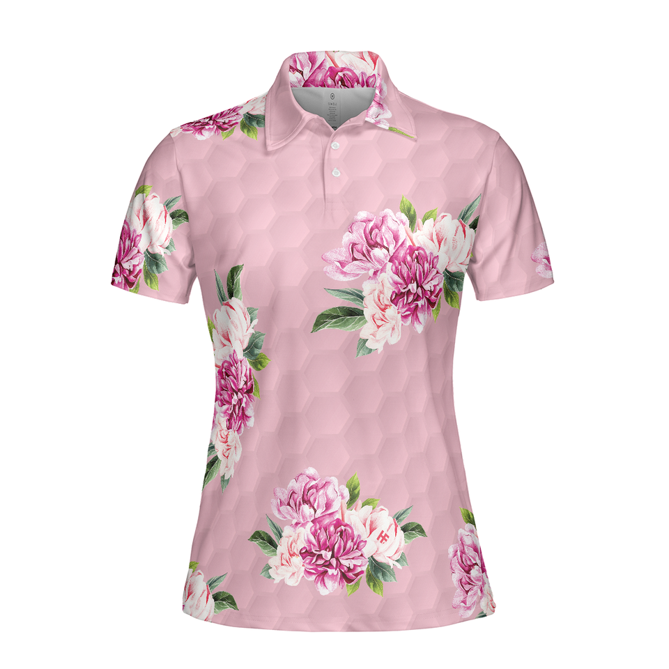Personalized Women's Golf Shirt Polo - Watercolor Flowers And Golf Short Sleeve