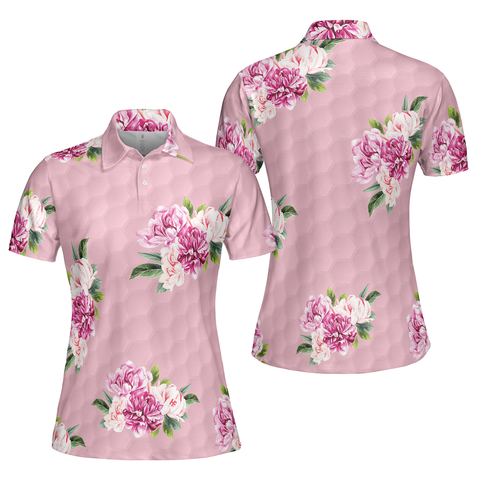 Personalized Women's Golf Shirt Polo - Watercolor Flowers And Golf Short Sleeve